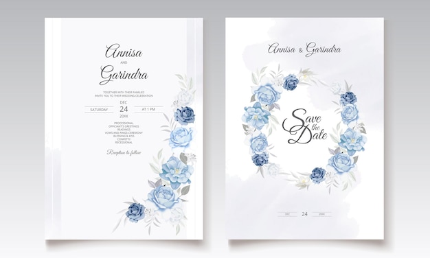 美しい花のフレームの結婚式の招待カードのテンプレート