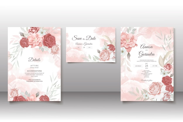 美しい花のフレームの結婚式の招待カード テンプレート