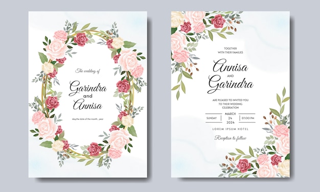 beautiful floral frame wedding invitation card template 