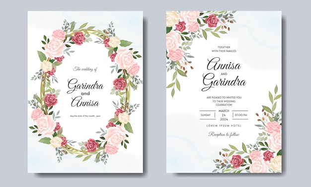 Vector beautiful floral frame wedding invitation card template