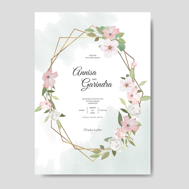 Вектор Красивая цветочная рамка свадебного приглашения шаблон