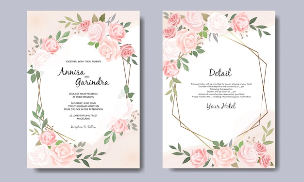 Beautiful floral frame wedding invitation card template