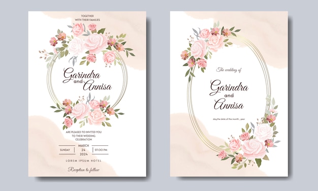 beautiful floral frame wedding invitation card template 