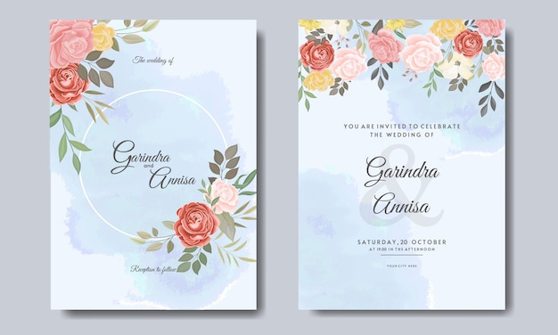 美しい花のフレームの結婚式の招待カードテンプレート