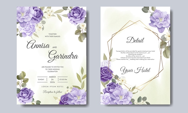 Modello di carta di invito matrimonio bella cornice floreale