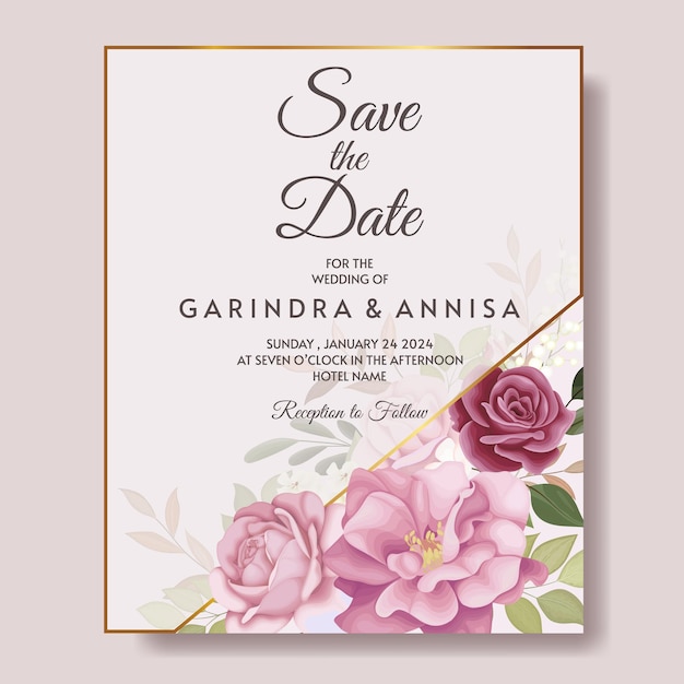 Modello di carta di invito matrimonio bella cornice floreale