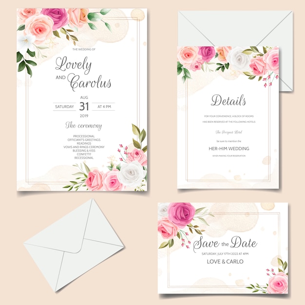 Beautiful floral frame wedding invitation card template