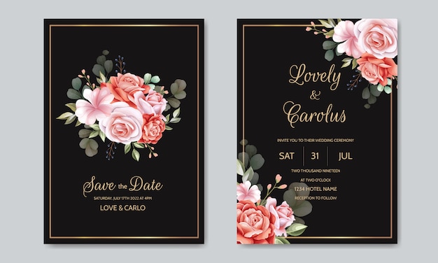Modello di carta bella cornice floreale invito a nozze