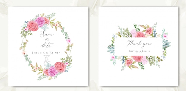 結婚式招待状とお礼状の美しい花のフレーム