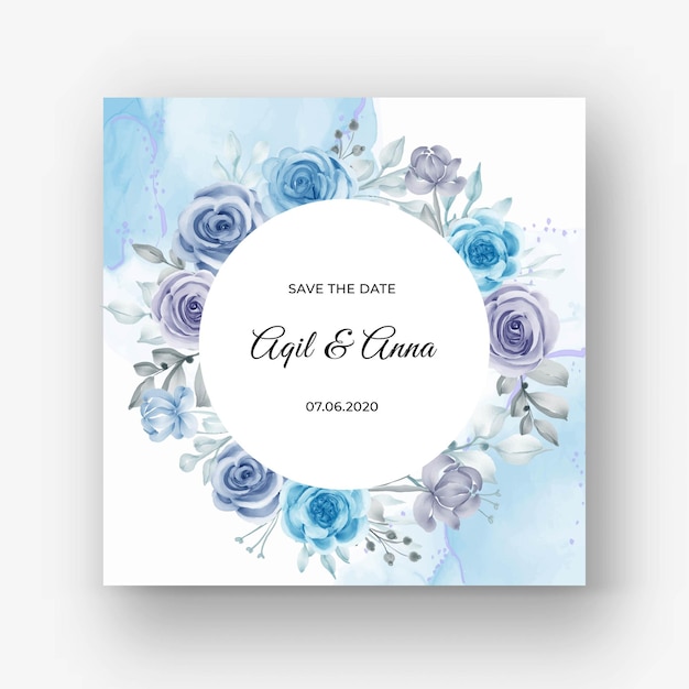 Vector beautiful floral frame for wedding with flower watercolor blue