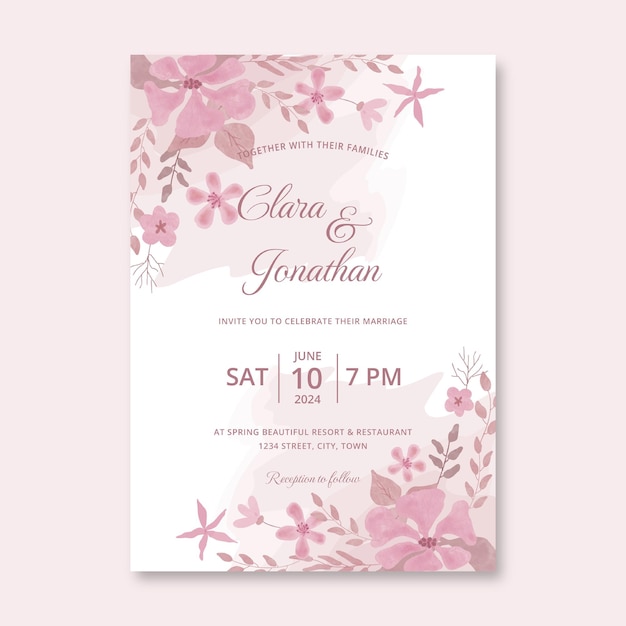 beautiful floral frame for wedding with flower watercolor pink
