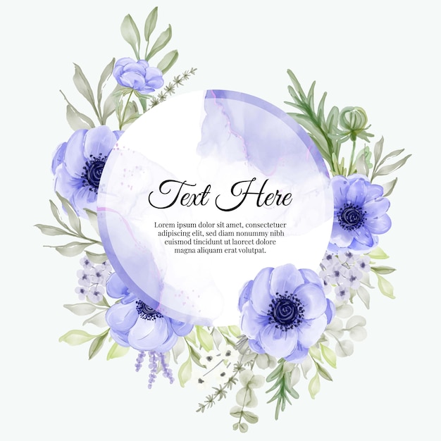 Beautiful floral frame with elegant purple anemone