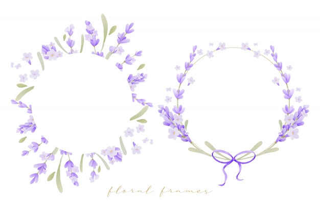 Beautiful floral frame with lavender flower watercolor