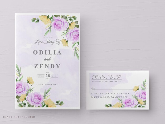 beautiful floral hand drawn wedding invitation card template