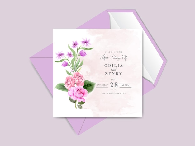 beautiful floral hand drawn wedding invitation card template