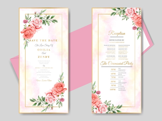 beautiful floral hand drawn wedding invitation card template