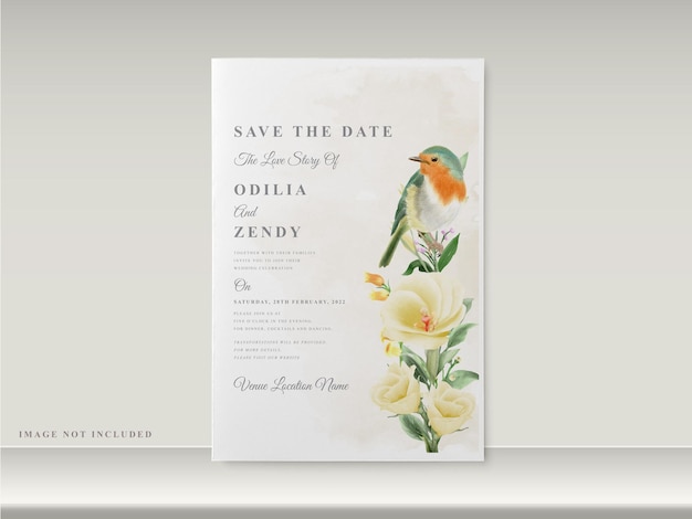 beautiful floral hand drawn wedding invitation card template