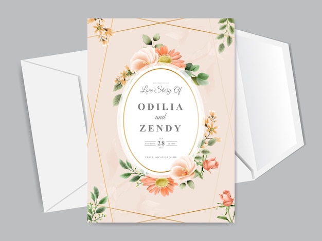 Beautiful floral hand drawn wedding invitation card