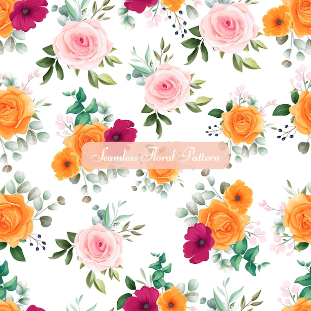 Beautiful floral and leaves seamless pattern design