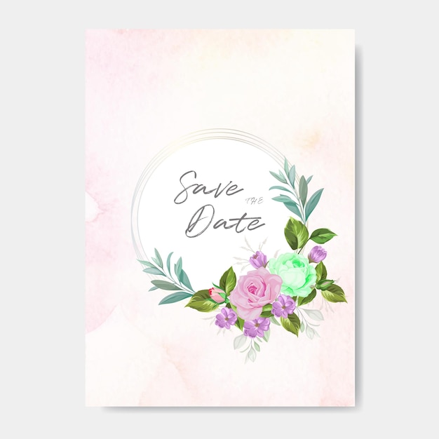 Beautiful floral and leaves wedding invitation card