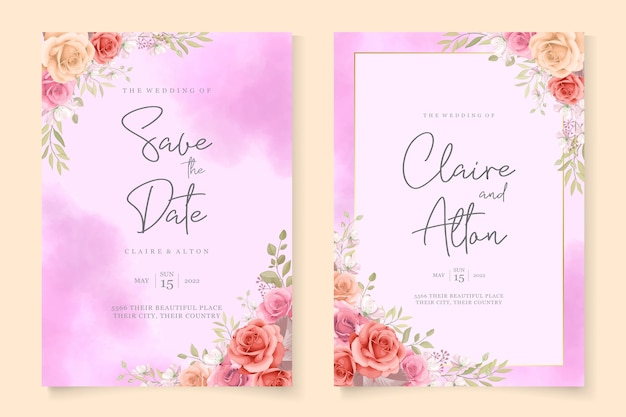 Beautiful floral and leaves wedding invitation card