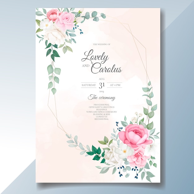 Beautiful floral and leaves wedding invitation card