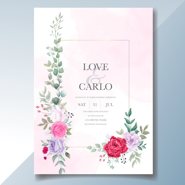 Beautiful floral and leaves wedding invitation card