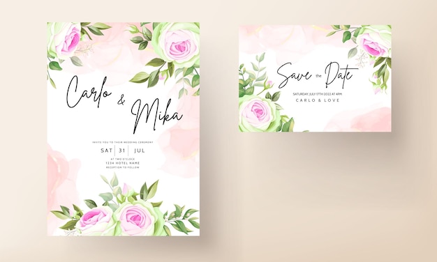 Beautiful floral and leaves wedding invitation card