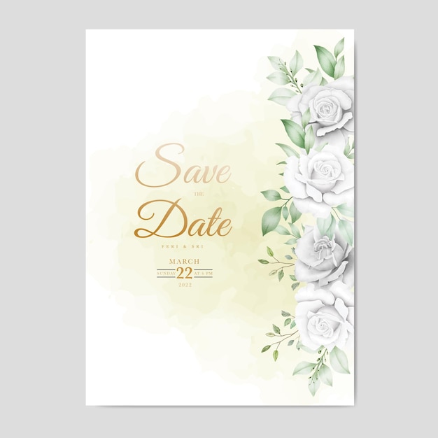 Beautiful floral and leaves wedding invitation template