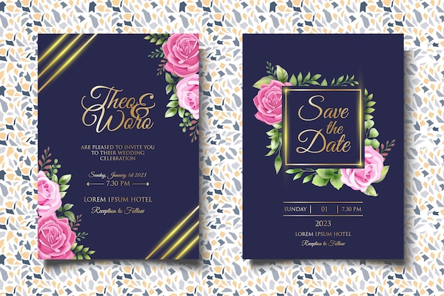 Beautiful floral and leaves wedding invitation template