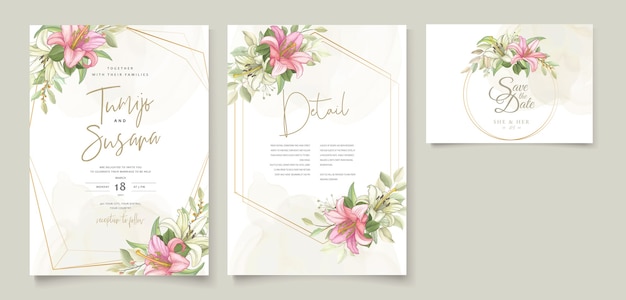 Beautiful floral lily flowers invitation card