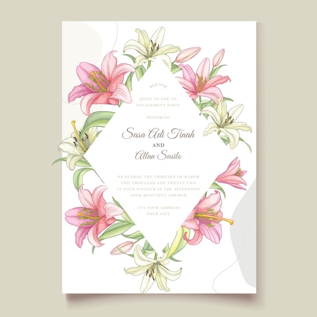 아름 다운 꽃 백합 꽃 초대 카드