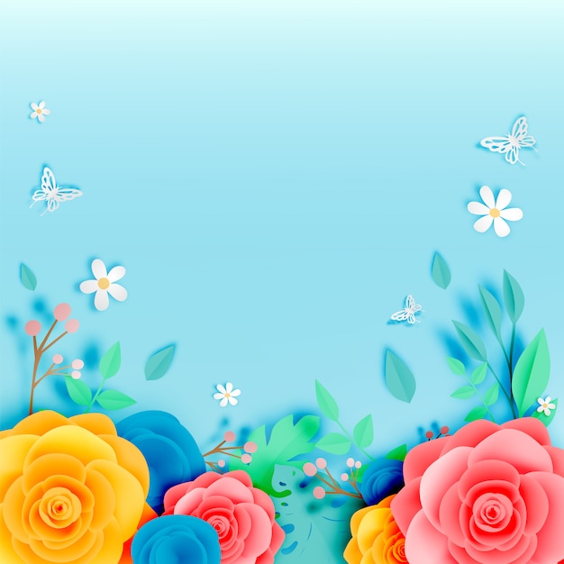 Beautiful floral paper art with butterfly vector illustation