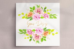 Vector beautiful floral roses and leaves wedding invitation card set