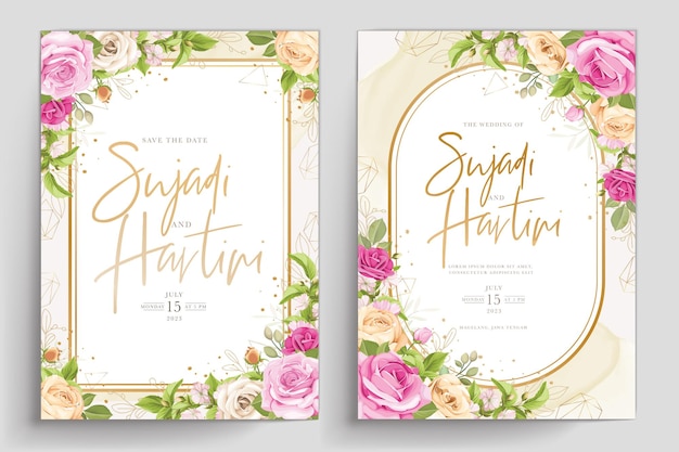 Beautiful floral roses wedding invitation card set