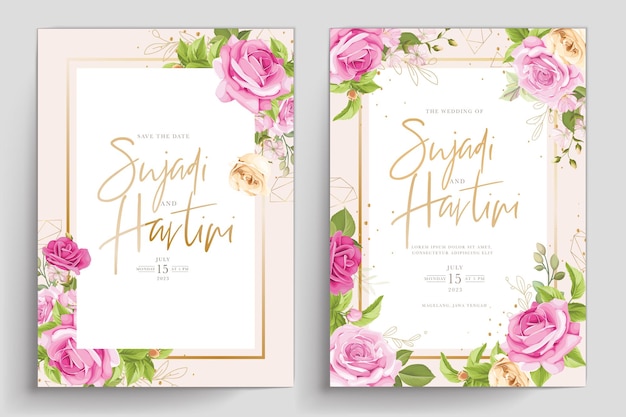 Beautiful floral roses wedding invitation card set