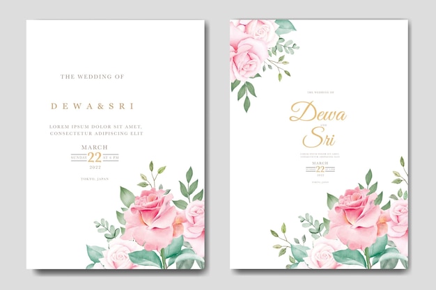 美しい花のバラの結婚式の招待カード