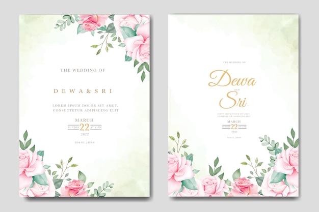 Beautiful floral roses wedding invitation card