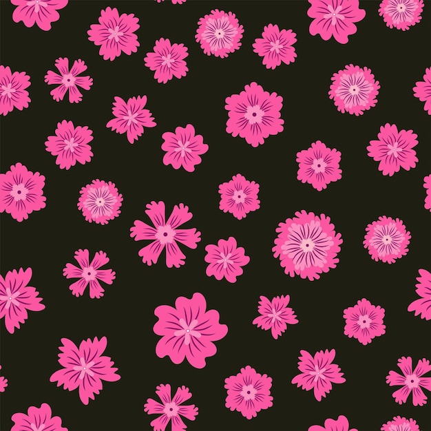 Красивый цветочный бесшовный узор с розовыми цветами Полевые цветы идеальный узор