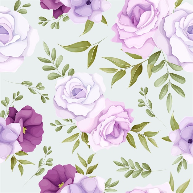 Beautiful floral seamless pattern with purple flowers