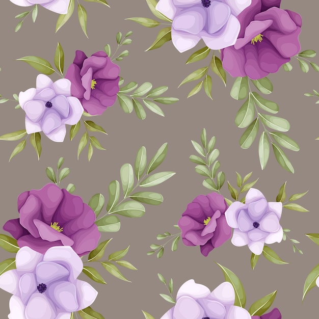 Beautiful floral seamless pattern with purple flowers