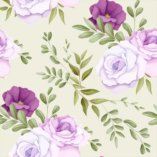 Vector beautiful floral seamless pattern with purple flowers