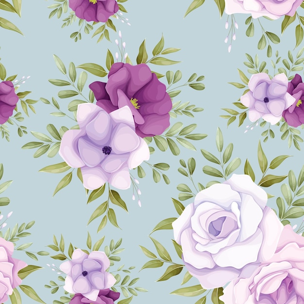 Beautiful floral seamless pattern with purple flowers