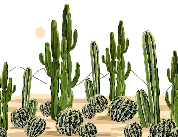 Fondo tropicale del modello di bella estate floreale con le montagne delle piante grasse dei cactus
