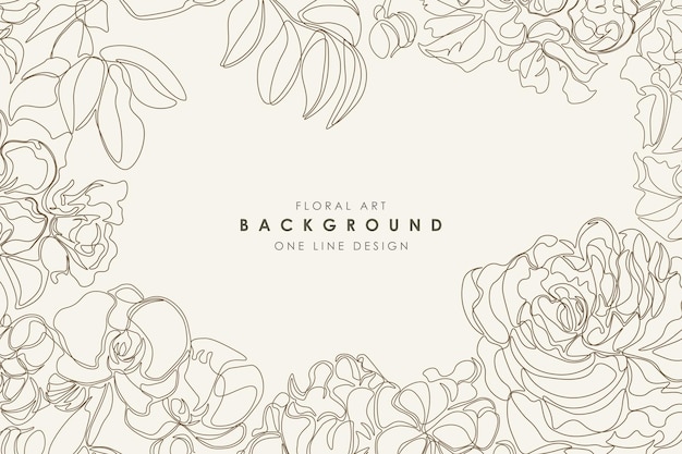 Beautiful floral vector hand drawn background One line art design Delicate beige drawing pattern