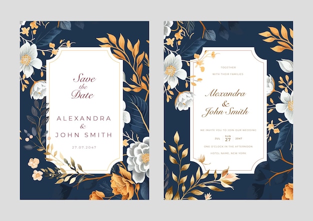 Beautiful floral watercolor wedding invitation card set