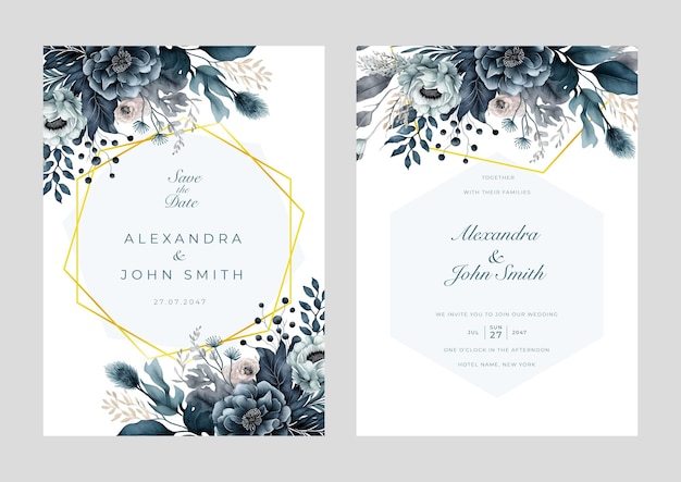 Beautiful floral watercolor wedding invitation card set