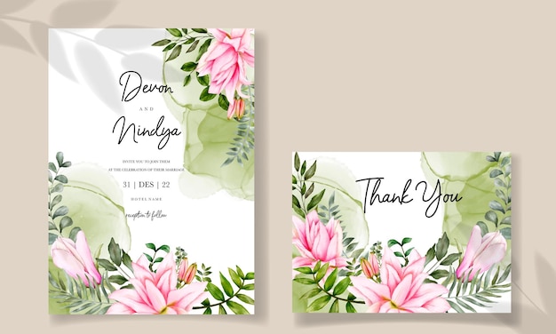 Beautiful floral watercolor wedding invitation card template