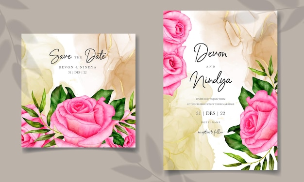 Beautiful floral watercolor wedding invitation card template