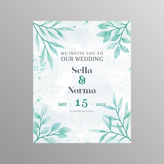 Vector beautiful floral watercolor wedding invitation card